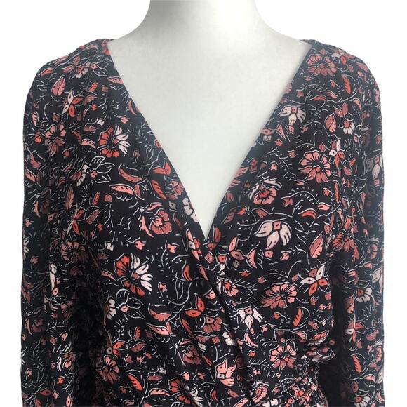 Sanctuary NWT Black Floral Wrap Blouse - Picture 2 of 6